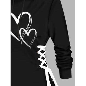 Valentine`s Day Contrast Heart Print Lace Up Mini Hooded Dress 