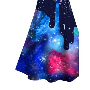 Galaxy Allover Print Mini Dress V Neck Spaghetti Strap A Line Dress 