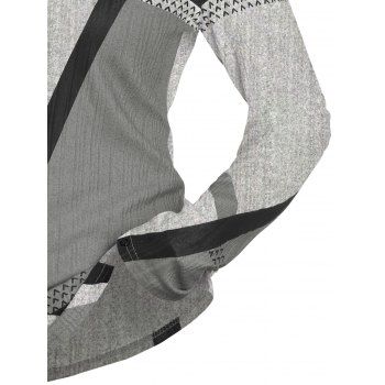 Colorblock Geometric Print Textured Half Button Long-Sleeve Top 