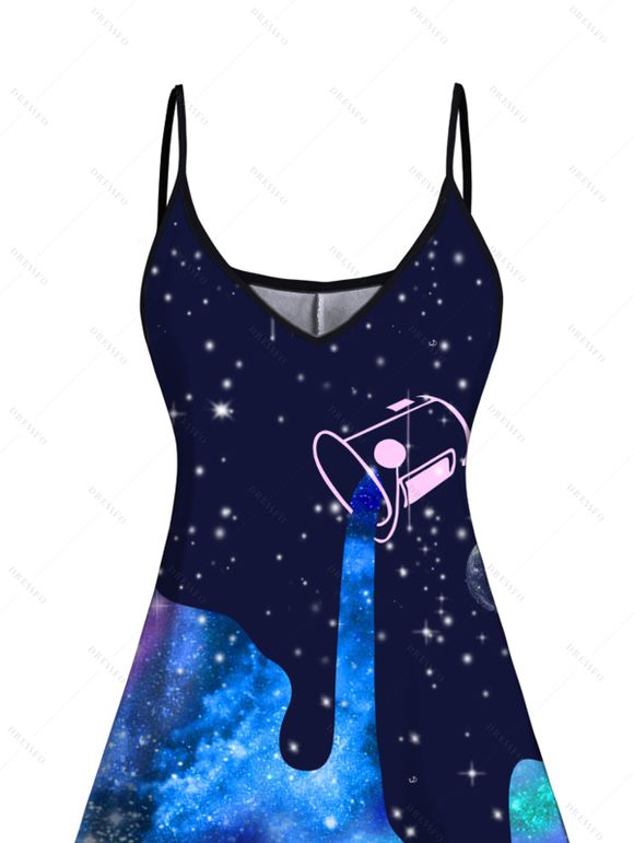 Mini Robe Ligne A Galaxie Imprimée à Bretelle Fine - Bleu profond L | US 8-10
