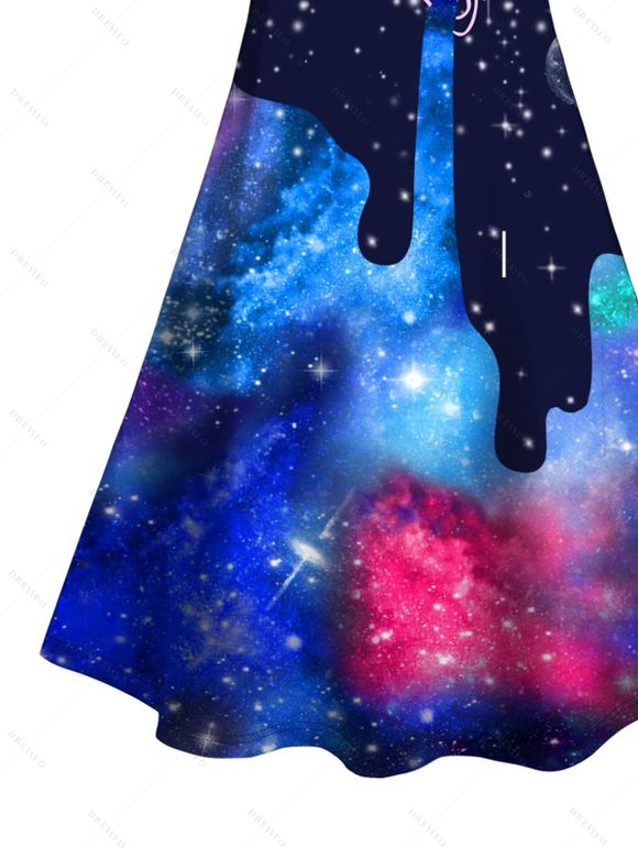 Mini Robe Ligne A Galaxie Imprimée à Bretelle Fine - Bleu profond L | US 8-10