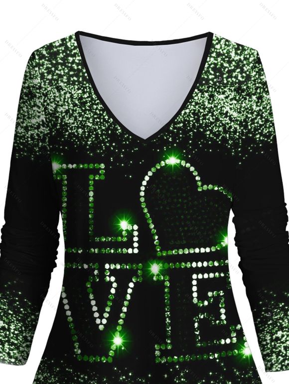 Love Heart Print Long Sleeve V Neck T-shirt And High Waist Leggings Matching Outfit - Noir S | US 4
