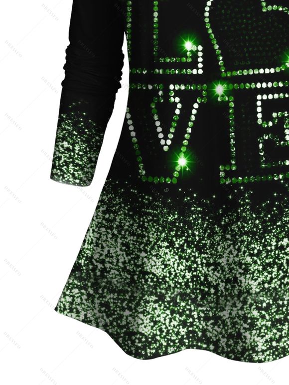 Love Heart Print Long Sleeve V Neck T-shirt And High Waist Leggings Matching Outfit - Noir S | US 4