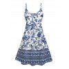 Robe Mini de Vacances en Tissu Imprimé avec Bretelles Spaghetti et Col en V - Bleu profond S | US 4