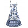 Robe Mini de Vacances en Tissu Imprimé avec Bretelles Spaghetti et Col en V - Bleu profond S | US 4