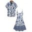 Chinoiserie Porcelain Allover Print V Neck Mini Dress And Short Sleeve Shirt Matching Outfit - Bleu profond S | US 4