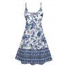 Chinoiserie Porcelain Allover Print V Neck Mini Dress And Short Sleeve Shirt Matching Outfit - Bleu profond S | US 4