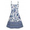 Chinoiserie Porcelain Allover Print V Neck Mini Dress And Short Sleeve Shirt Matching Outfit - Bleu profond S | US 4