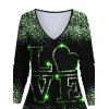 Love Heart Print Long Sleeve V Neck T-shirt And High Waist Leggings Matching Outfit - Noir S | US 4