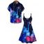 Galaxy Allover Print V Neck Mini Dress And Short Sleeve Shirt Matching Outfit - Bleu profond S | US 4