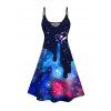 Galaxy Allover Print V Neck Mini Dress And Short Sleeve Shirt Matching Outfit - Bleu profond S | US 4