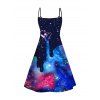 Galaxy Allover Print V Neck Mini Dress And Short Sleeve Shirt Matching Outfit - Bleu profond S | US 4