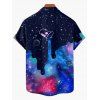 Galaxy Allover Print V Neck Mini Dress And Short Sleeve Shirt Matching Outfit - Bleu profond S | US 4