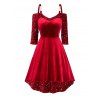 Robe de Soirée Ajustée à Epaule Dénudée en Velours Col en Forme de Cœur à Paillettes - Rouge foncé S | US 4