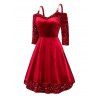 Robe de Soirée Ajustée à Epaule Dénudée en Velours Col en Forme de Cœur à Paillettes - Rouge foncé S | US 4