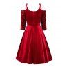 Robe de Soirée Ajustée à Epaule Dénudée en Velours Col en Forme de Cœur à Paillettes - Rouge foncé S | US 4