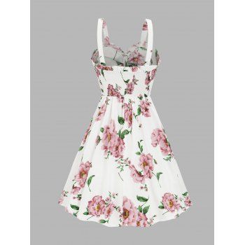 Floral Print Vacation Sundress Garden Party Dress Summer Ruffled Bowknot Mini Dress 