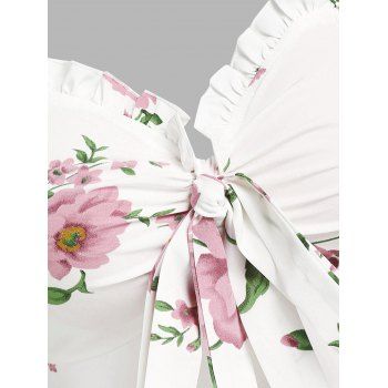 Floral Print Vacation Sundress Garden Party Dress Summer Ruffled Bowknot Mini Dress 