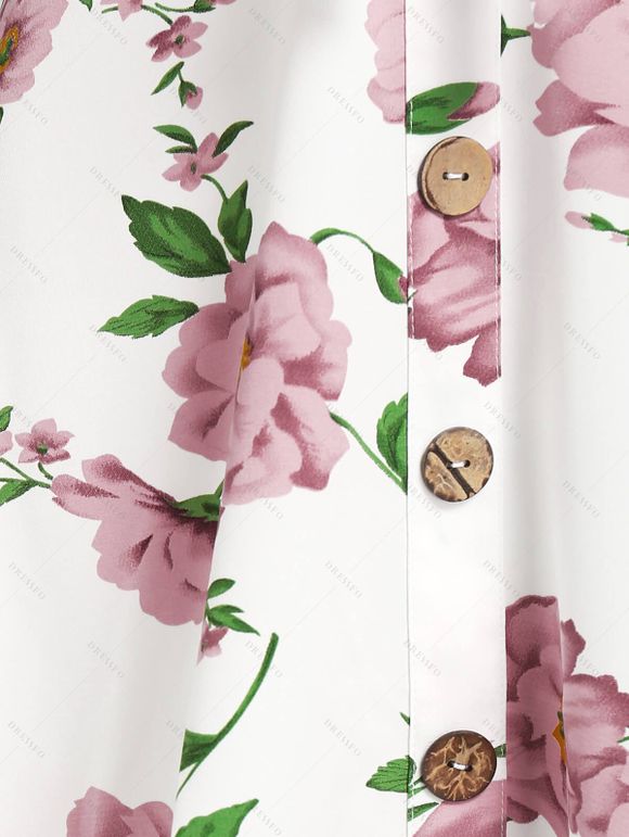 Mini Robe de Soirée d'Eté à Imprimé Fleurie à Volants avec Nœud Papillon de Vacances - Blanc XXL | US 14