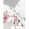 Mini Robe de Soirée d'Eté à Imprimé Fleurie à Volants avec Nœud Papillon de Vacances - Blanc L | US 8-10