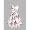 Mini Robe de Soirée d'Eté à Imprimé Fleurie à Volants avec Nœud Papillon de Vacances - Blanc XXXL