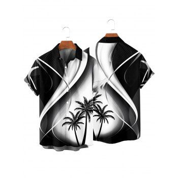 Men's Ombre Coconut Tree Print Roll Up Sleeve Shirt Button Up Short Sleeve Casual Shirt