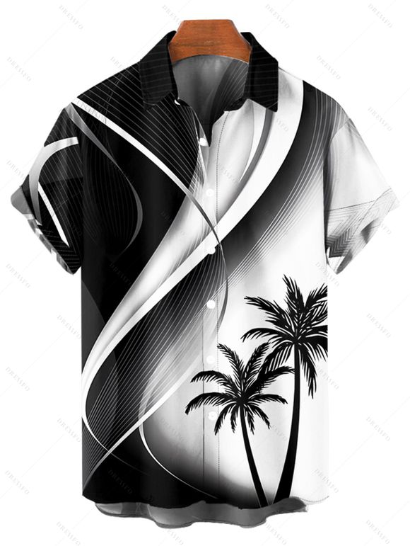 Chemise Décontractée Boutonnée Cocotier Ombrée Imprimé à Manches Courtes - Noir M