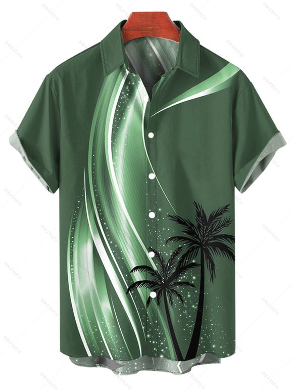 Chemise Décontractée Boutonnée Cocotier Ombrée Imprimé à Manches Courtes - Vert profond S