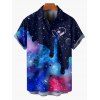 Chemise Boutonnée Galaxie Imprimée Partout à Manches Courtes - Bleu profond M