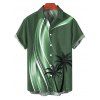 Chemise Décontractée Boutonnée Cocotier Ombrée Imprimé à Manches Courtes - Vert profond S