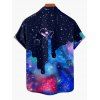 Chemise Boutonnée Galaxie Imprimée Partout à Manches Courtes - Bleu profond L