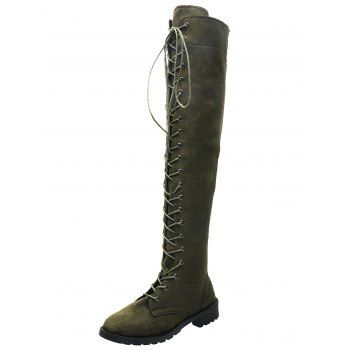 Solid Color Lace Up Over The Knee Boots 