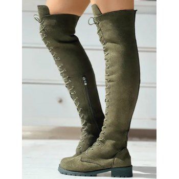 Solid Color Lace Up Over The Knee Boots 