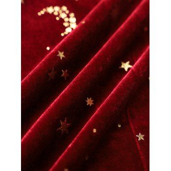 Allover Celestial Sun Moon Star Print Velour Party Dress Ruched Rhinestone Flower Midi Dress