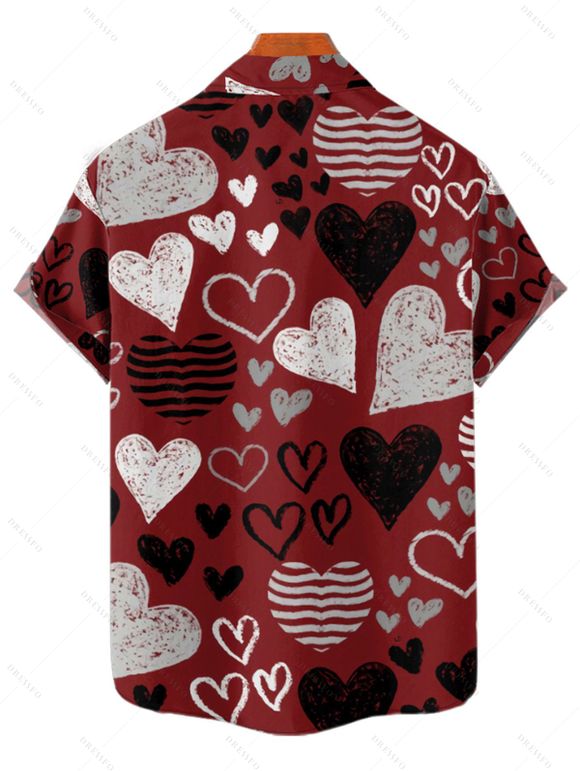 Valentine's Day Striped Heart Print Lace Up Mini Dress And Short Sleeve Shirt Matching Outfit - Rouge foncé S | US 4