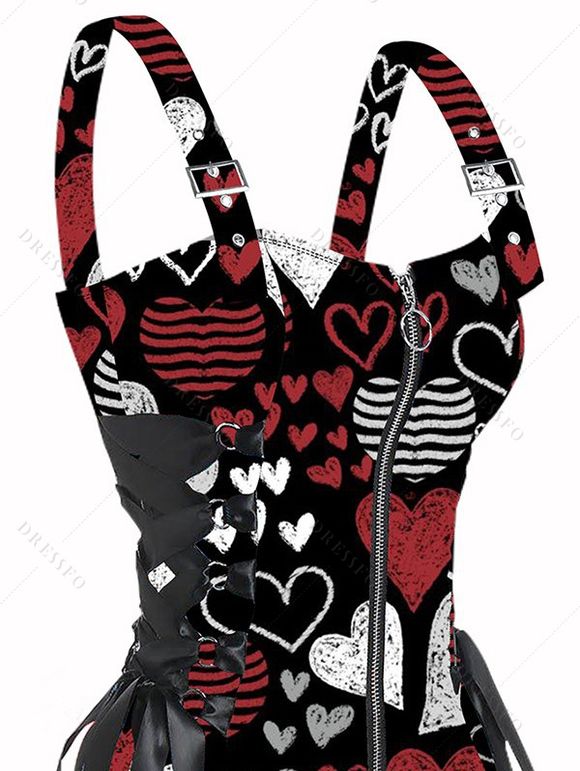 Mini Robe Ligne A Rayée Cœur Imprimé à Bretelle Bouclée Saint-Valentin - Noir M | US 6