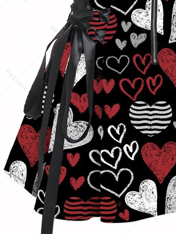 Mini Robe Ligne A Rayée Cœur Imprimé à Bretelle Bouclée Saint-Valentin - Noir M | US 6