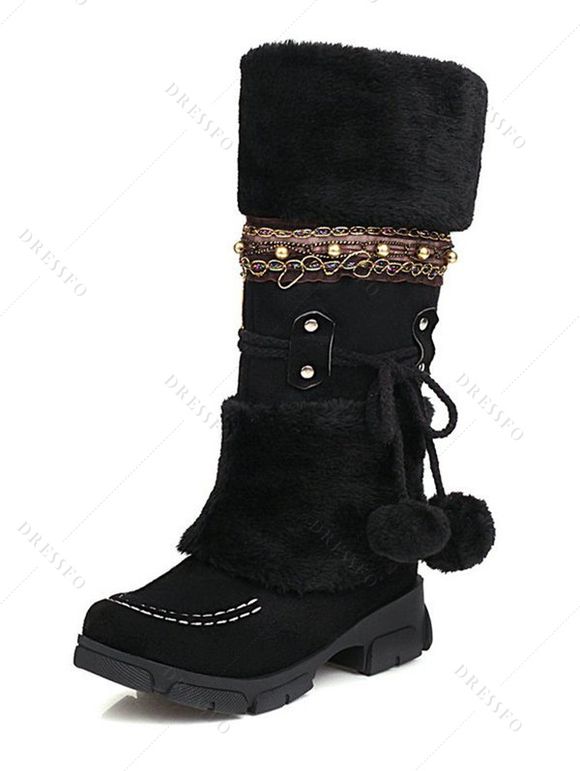 Hooded Cable Knit Arm Warmer Sweater Dress Set And Faux Fur Lining Mid-calf Boots Round Drop Earrings Outfit - Rouge foncé S | US 4