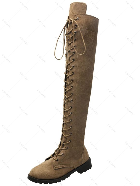 Solid Color Lace Up Over The Knee Boots - Abricot EU 37