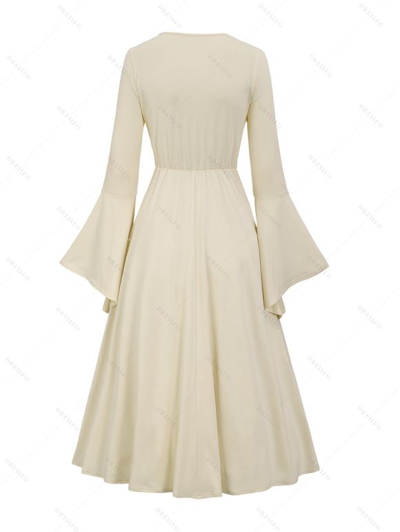 Robe Vintage Asymétrique en Couleur Contrastée à Lacets Ourlet à Volants Fausse Deux Pièces - café lumière XL | US 12