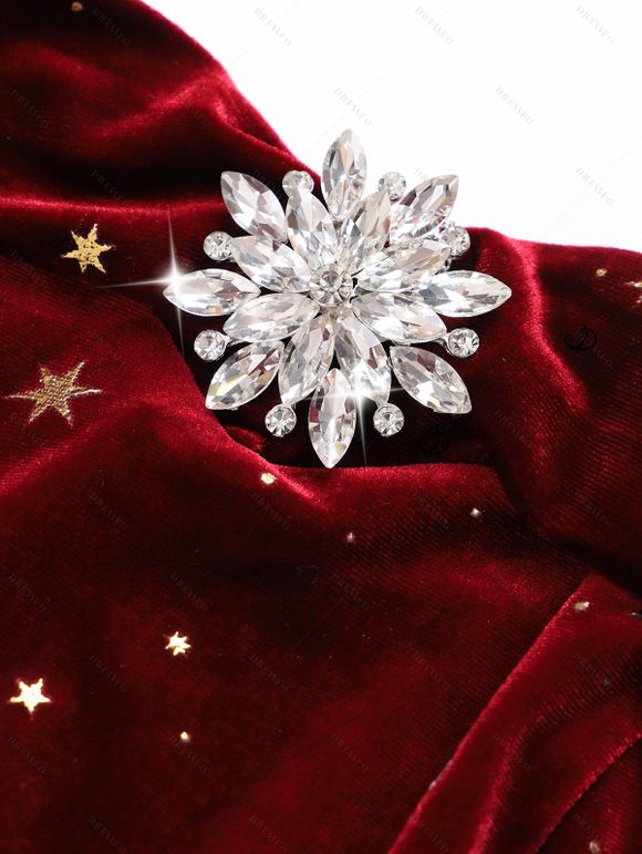 Allover Celestial Sun Moon Star Print Ruched Rhinestone Velour Party Dress And Rhinestones Ankle Boots Drop Earrings Outfit - Rouge foncé S | US 4