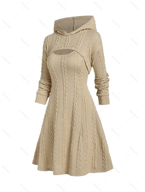 Ensemble de Pull à Capuche en Tricot à Câble et de Mini Robe - Jaune clair S | US 4