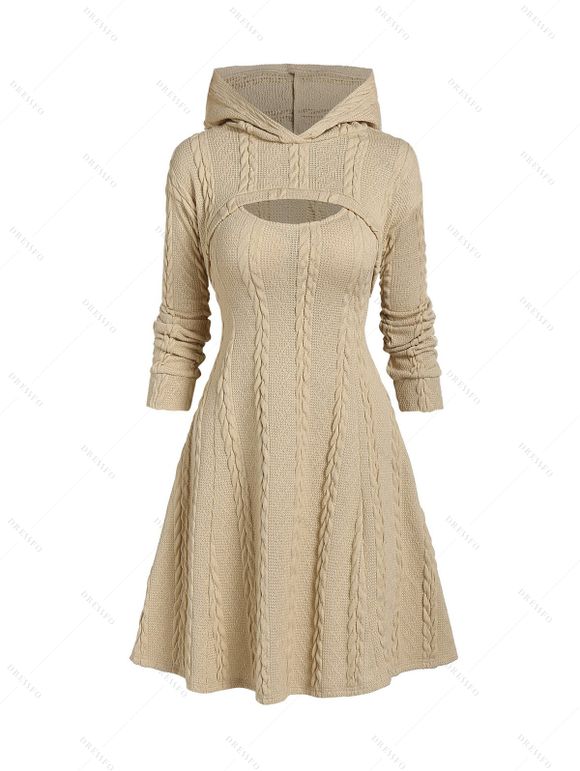 Ensemble de Pull à Capuche en Tricot à Câble et de Mini Robe - Jaune clair L | US 8-10