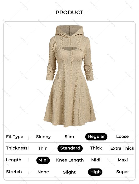 Ensemble de Pull à Capuche en Tricot à Câble et de Mini Robe - Jaune clair L | US 8-10