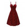 Robe Mi-Longue en Velours à Imprimé Fleur Lune Soleil et Strass - Rouge foncé XXL | US 14