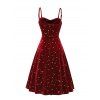 Robe Mi-Longue en Velours à Imprimé Fleur Lune Soleil et Strass - Rouge foncé XXL | US 14