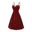 Robe Mi-Longue en Velours à Imprimé Fleur Lune Soleil et Strass - Rouge foncé M | US 6