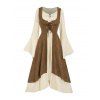 Robe Vintage Asymétrique en Couleur Contrastée à Lacets Ourlet à Volants Fausse Deux Pièces - café lumière M | US 6