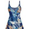 Mini Robe Ligne A Feuille Tropicale Imprimée à Bretelle Fine à Col V - Bleu profond XXXXXL | US 20