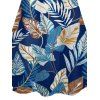 Mini Robe Ligne A Feuille Tropicale Imprimée à Bretelle Fine à Col V - Bleu profond XXXXXL | US 20